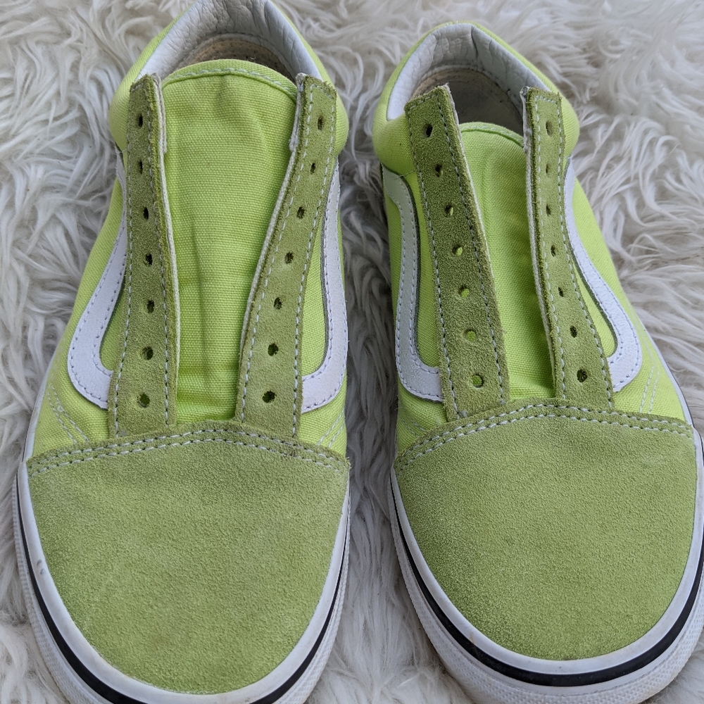 Women's Lime Green Leather Vans Sneakers Size 6.5